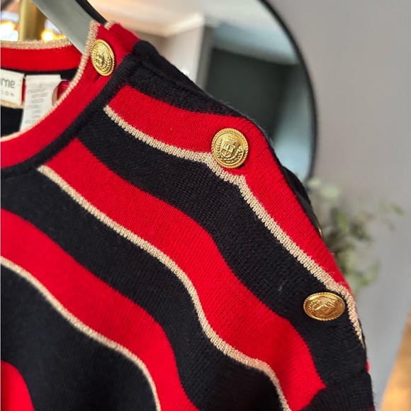 Liz Claiborne Red and Black Striped Top with Gold Trim - Picture 4 of 8